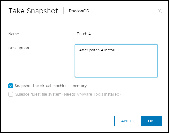 Adding description to VMware vSphere snapshot